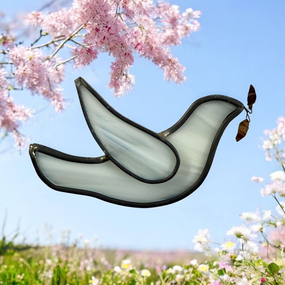 Stained Glass Dove Suncatcher Window Decor White Peace Love Religious Noahs Ark